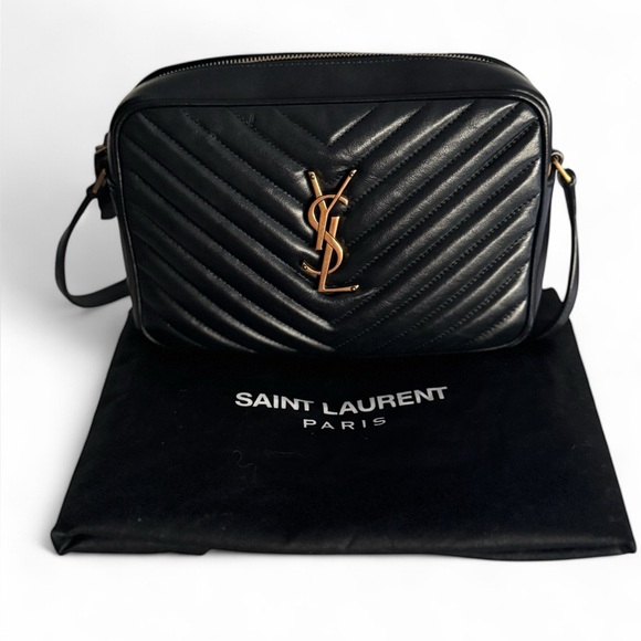 Yves Saint Laurent Handbags - Saint Laurent Lou Camera Bag Black Chevron Leather with Tassel + COA & Dust Bag